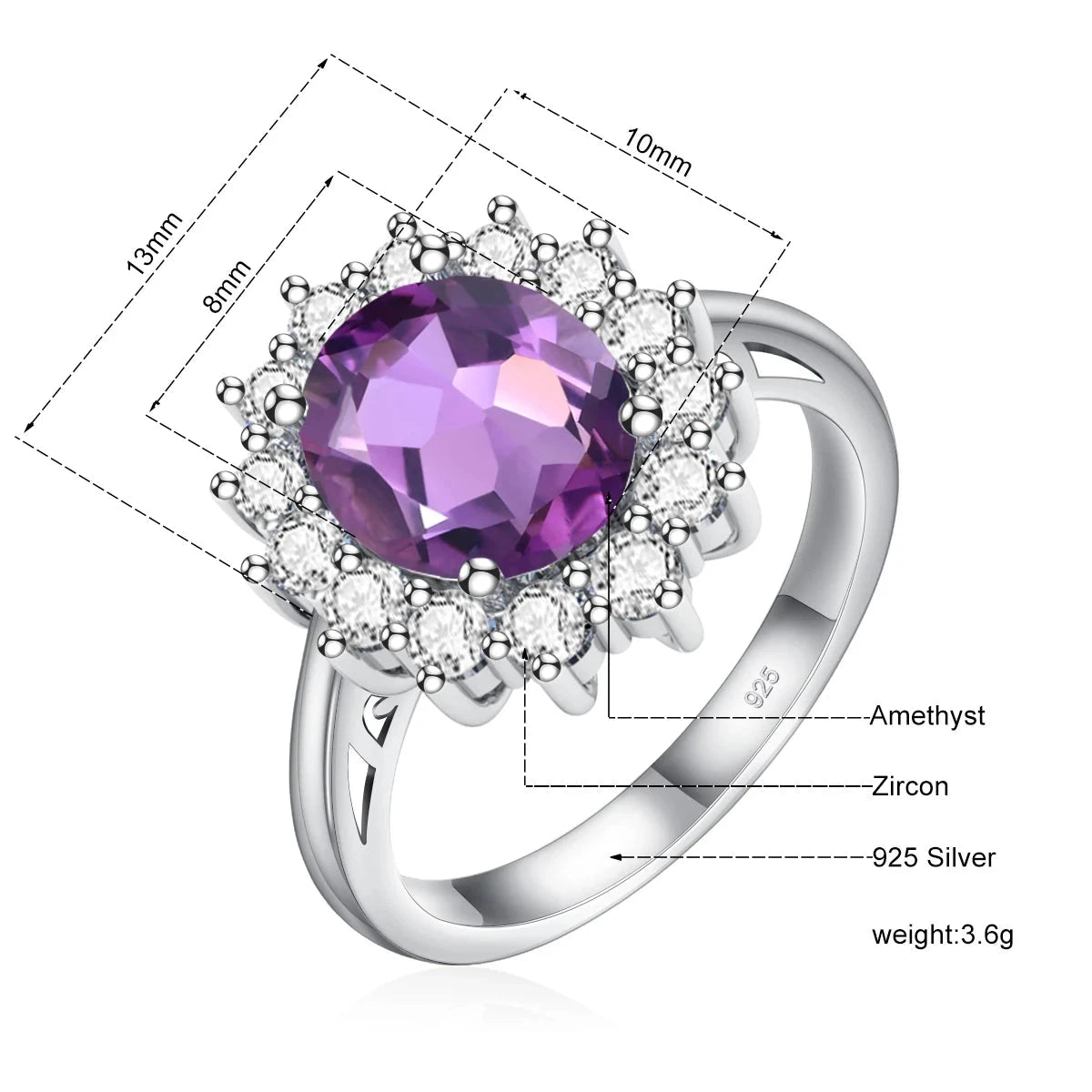 Aquamarine Birthstone Genuine S925 Silver Ring LuxuryAmethyst-P6