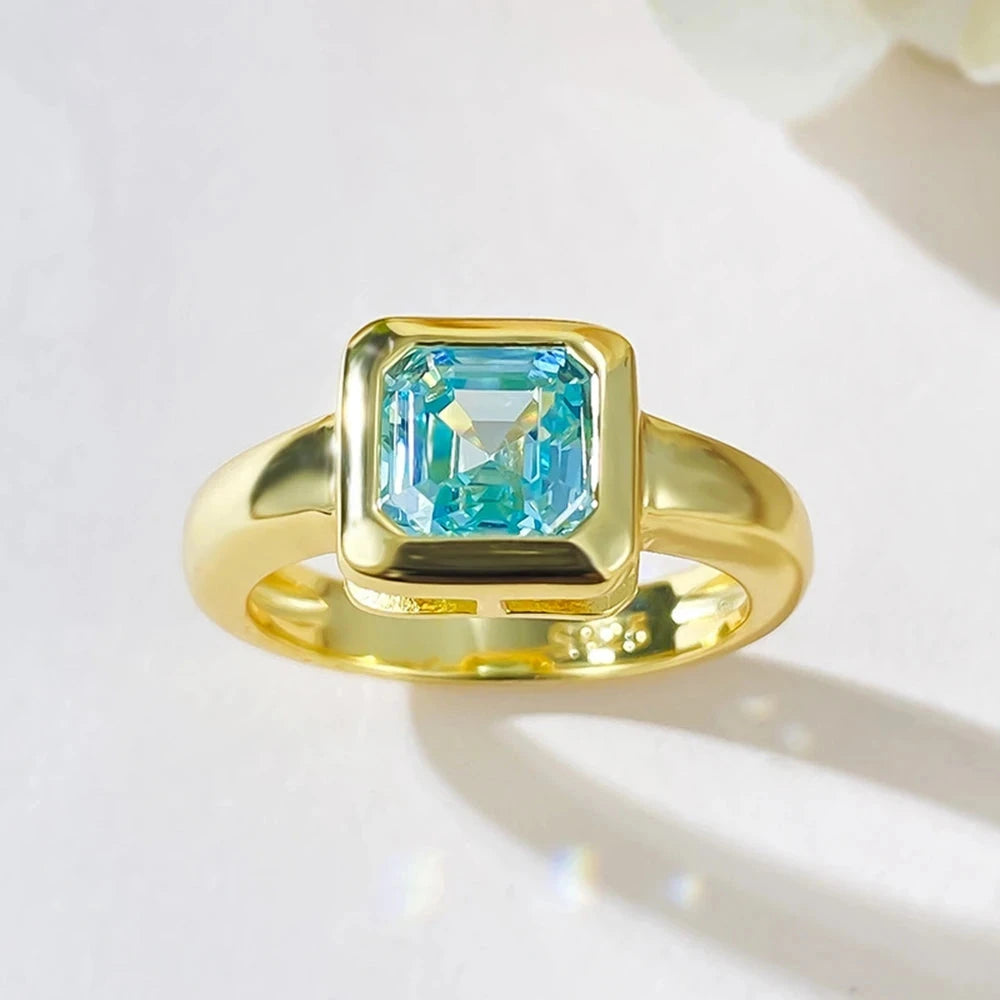 Aquamarine Gemstone Vintage 18K Gold Plated 925 Sterling Silver Ring for Women