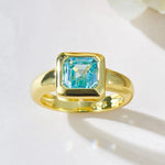 Aquamarine Gemstone Vintage 18K Gold Plated 925 Sterling Silver Ring for Women