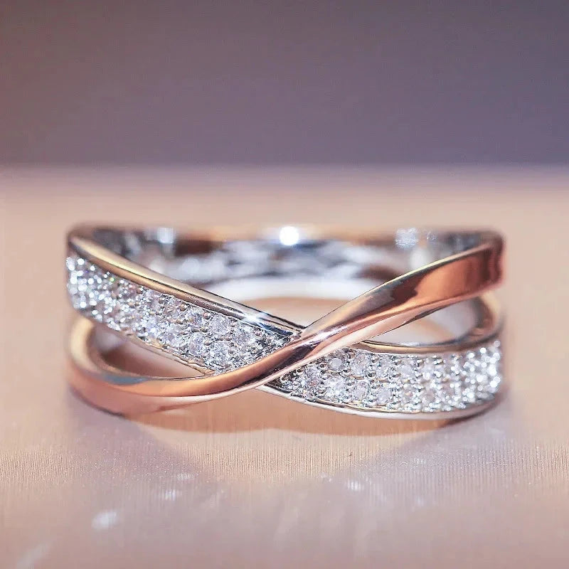 Two-Tone 925 Silver Cross Ring with Zircon