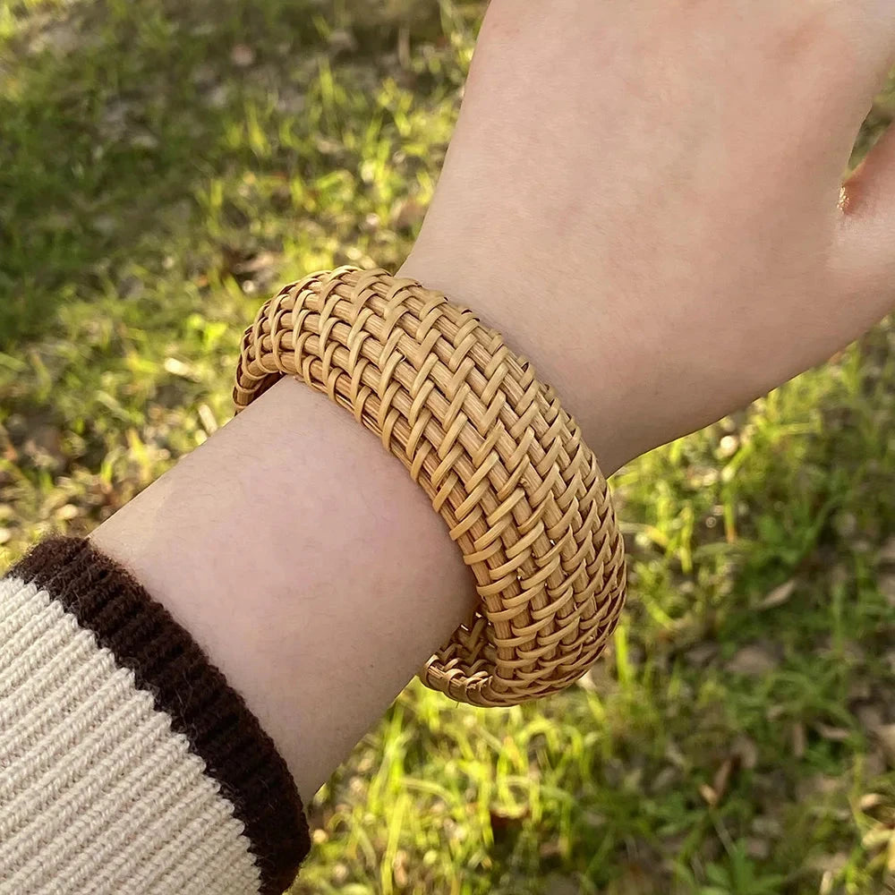 Boho Wood Bamboo Rattan Weave Bracelet