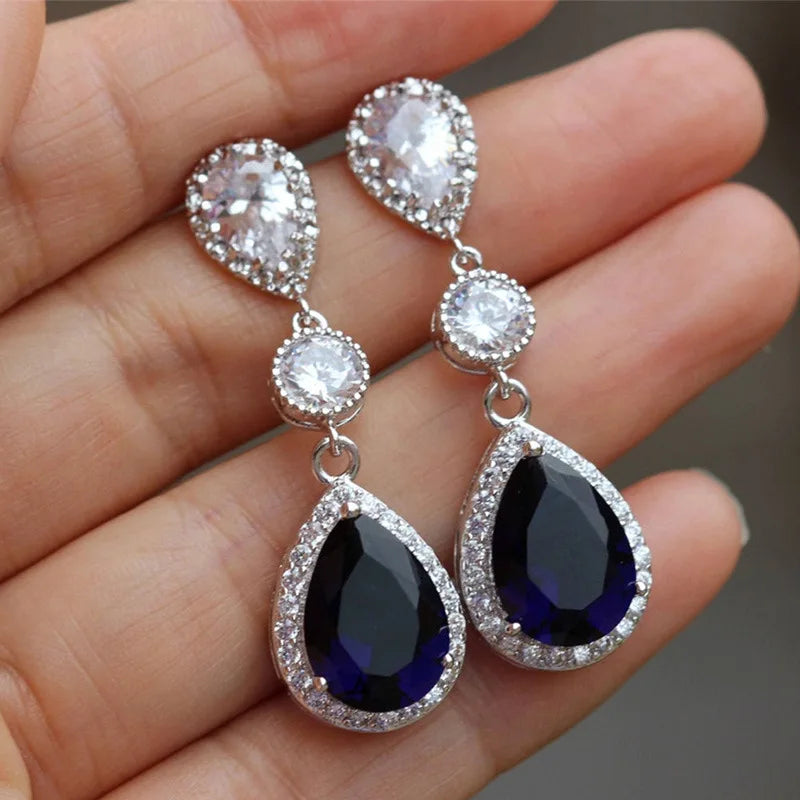 Sapphire Dangle Earring Jewelry 925 Sterling silver Party Wedding Drop EarringsE1085