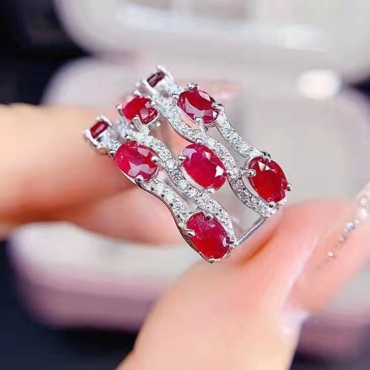 Ruby Ring 925 Silver Multi-layer winding micro-encrusted DiamondRuby