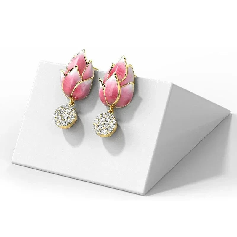 Handmade Enamel Flower Art Earrings