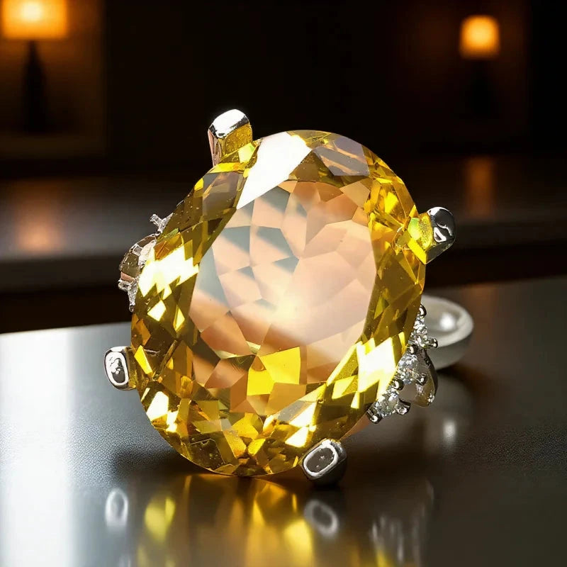 Silver Egg-Shaped Zircon Cocktail Ring