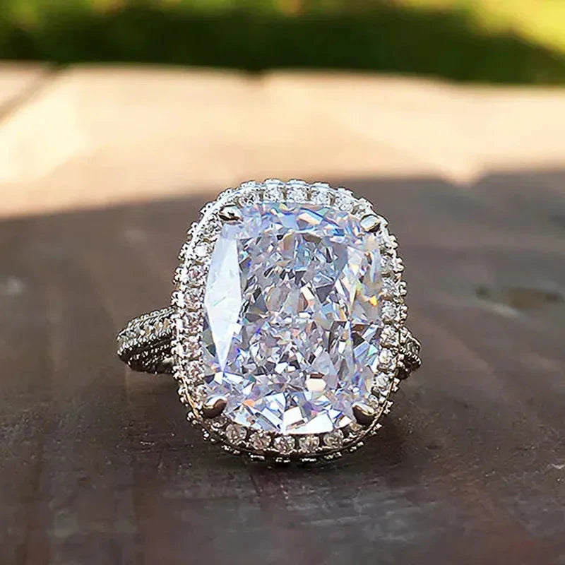 Fashion Female Rings 925 Sterling Silver Shining Big Square 4 Claw Inlaid Zircon Rings for Women Banquet Wedding Jewelry Gift
