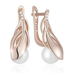 Pearl Leaf Drop Earrings – Rose Gold & ZirconH2588