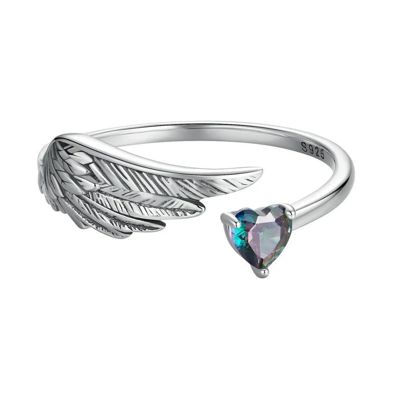 925 Sterling Silver Wing & Heart Open RingSCR1070-Eresizable