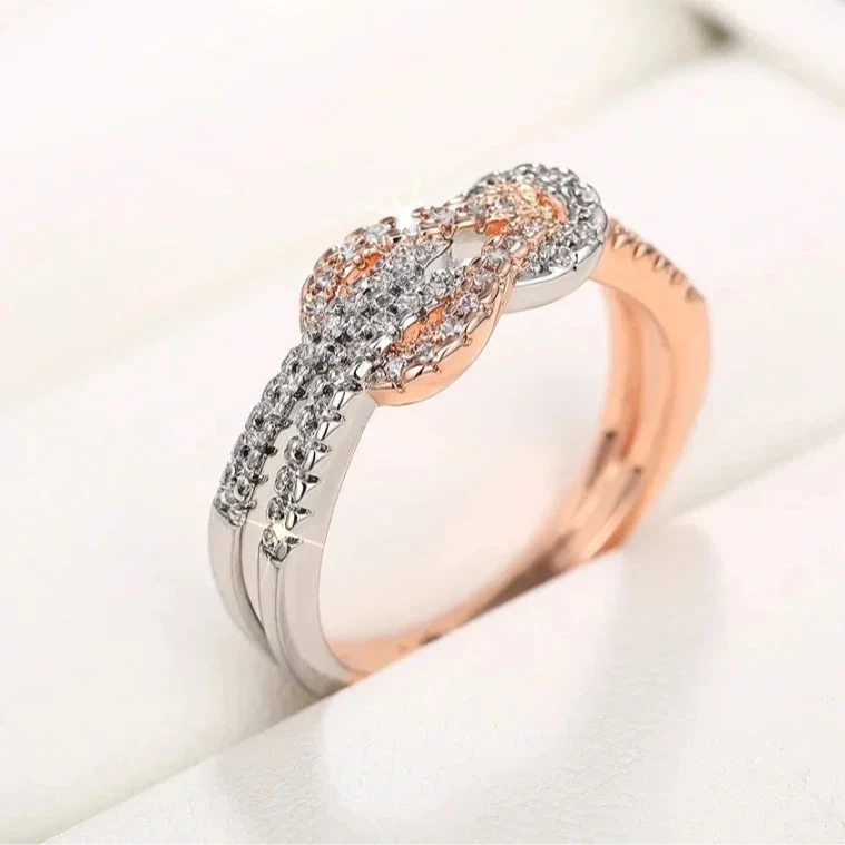Rose Gold Luxury Two-Tone Knot Ring for Women6T0571