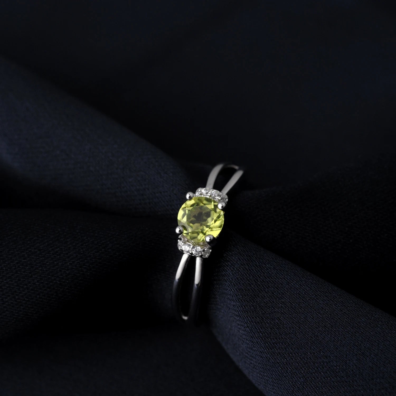 Round Genuine Natural Peridot 925 Sterling Silver Solitaire Ring