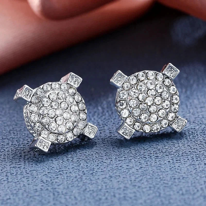 Fashion Gold Color Iced Out Square Bling Stud Earring