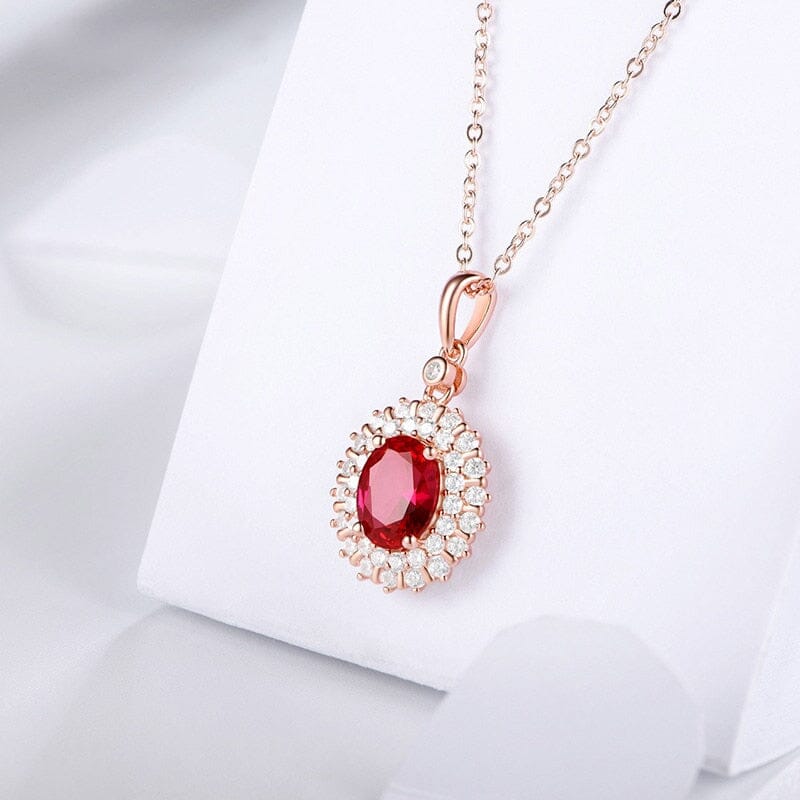 Rose Gold Oval Shape Elegant Vintage Ruby Necklace - 925 Sterling SilverNecklaces