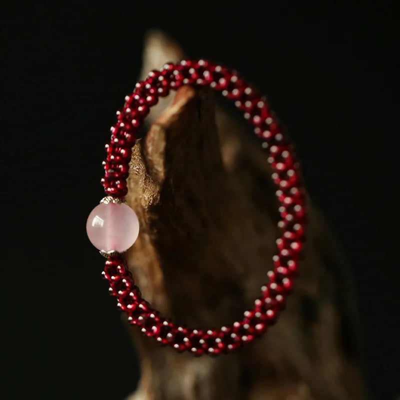 Natural Garnet Stone & Pink Crystal & Agate & Amazonite Female Beads Bracelet