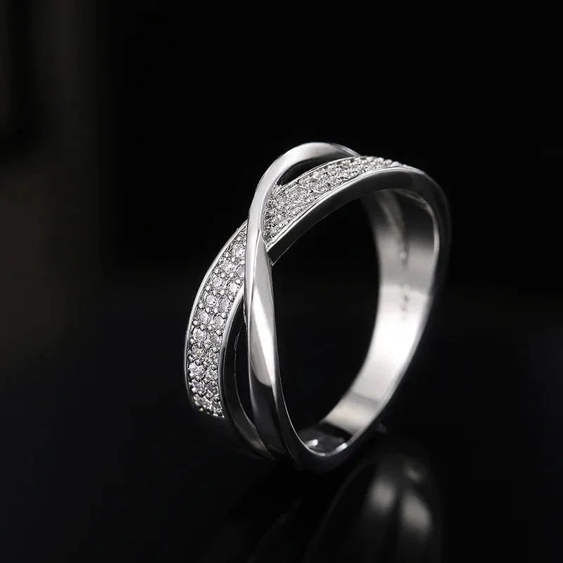 Two-Tone 925 Silver Cross Ring with Zircon