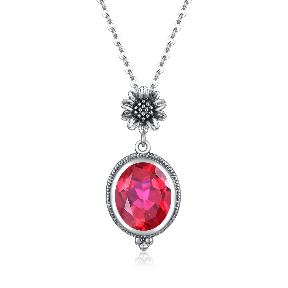 Sunflower Ruby Pendant 925 Sterling Silver NecklaceNecklace