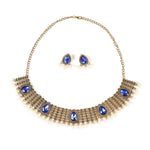 Exaggerated Sapphire Inlaid Fan-shaped Alloy Necklace Earring Set0
