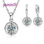 925 Sterling Silver Trendy Crystal Pendant Necklace EarringsModel 3