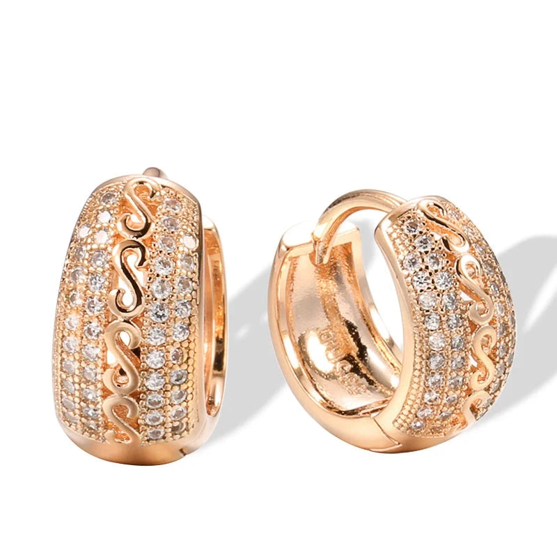 Luxury 585 Rose Gold Zircon Hoop EarringsROSE GOLD COLORCHINA