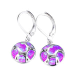 Fire Opal Long Dangle Earrings For Women Cute Round GeometricPurple