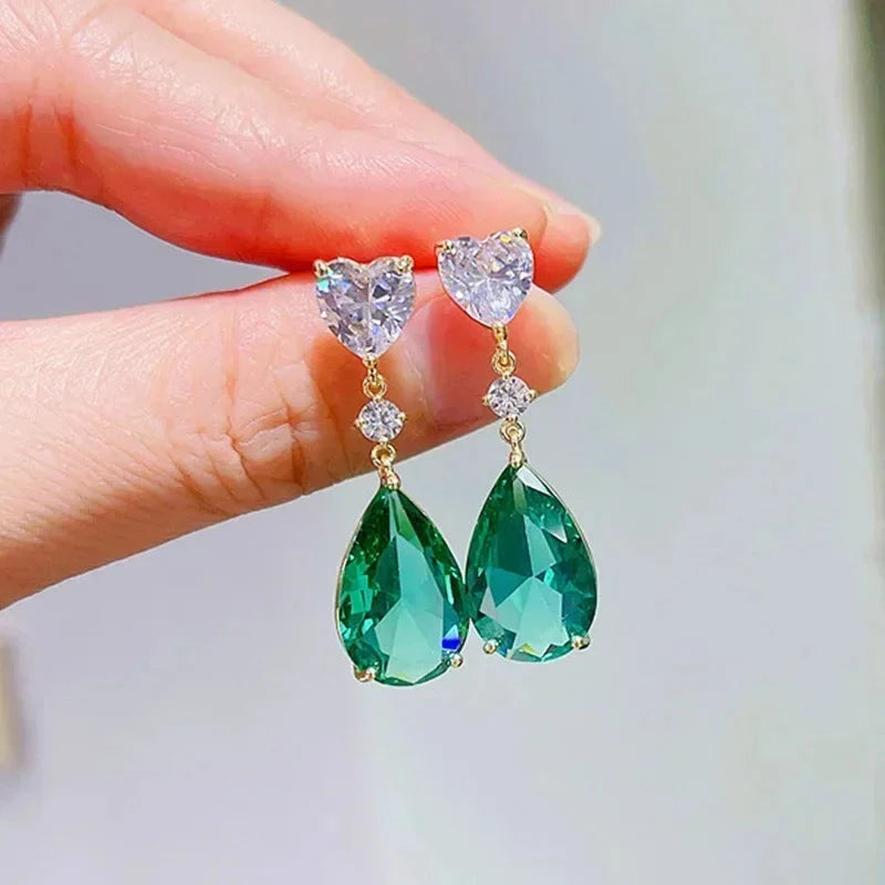 Luxury Green Crystal Drop Earrings – Women's Anniversary GiftE1872