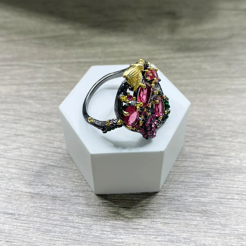 100% 925 Sterling Silver color Ruby Gemstone Ring for Women