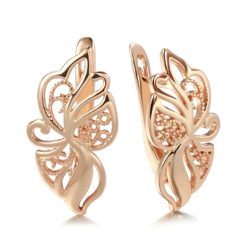 585 Rose Gold Color Vintage Hollow Flower Drop Earrings For WomenROSE GOLD COLOR