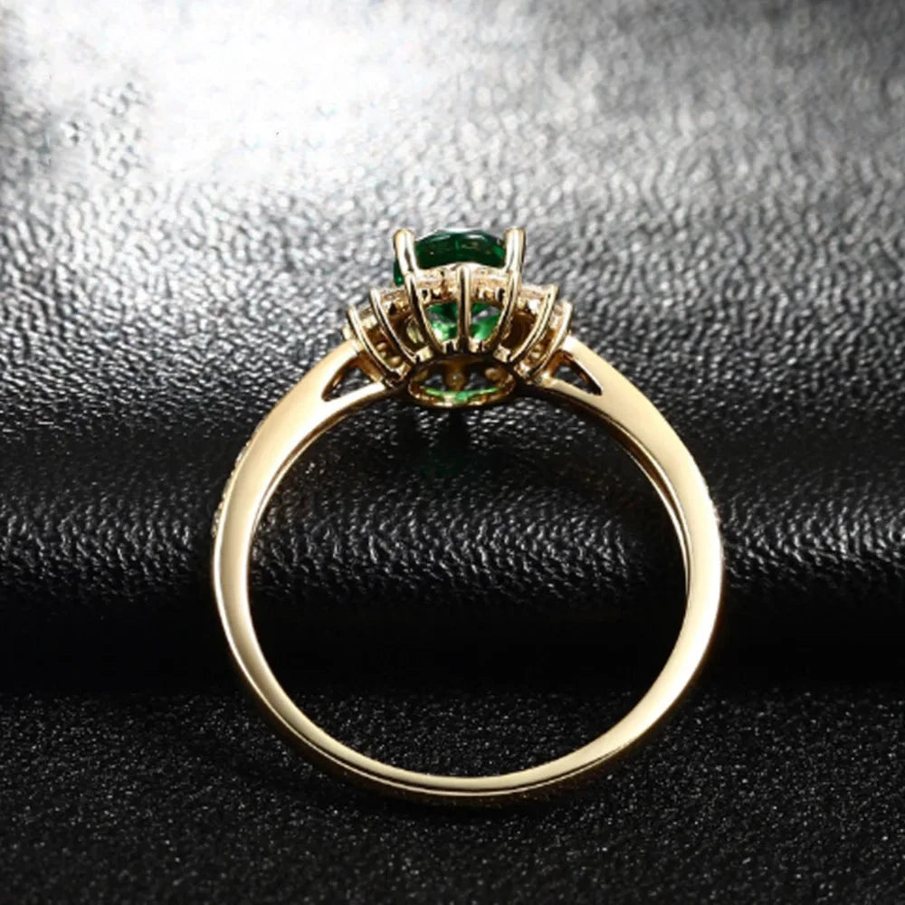 Vintage Emerald Oval Flower Gemstone Ring For Women