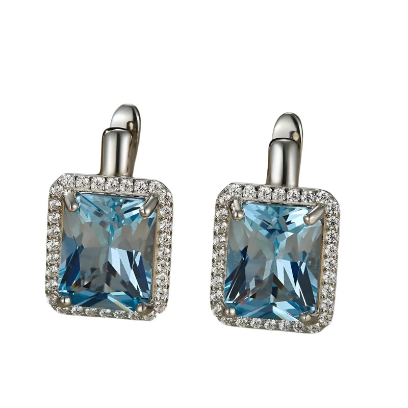 Luxury Nano Sky Blue Topaz Gemstone Clip On EarringsBluesilver