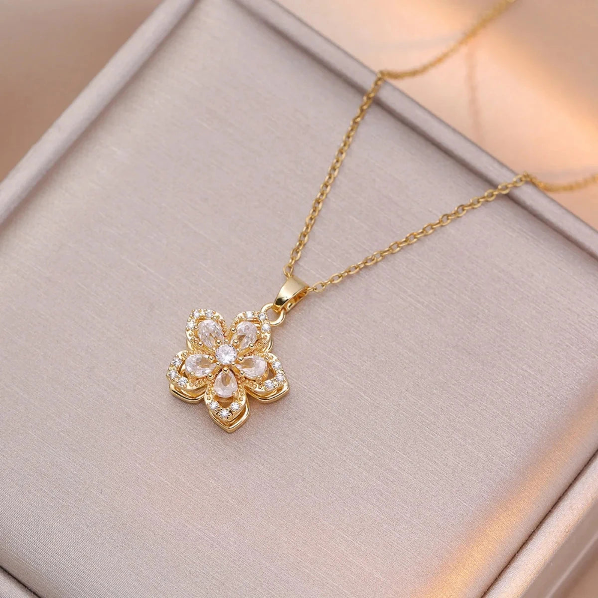 Shiny Zircon Spin Flower Necklace for WomenNC24Y0051-2