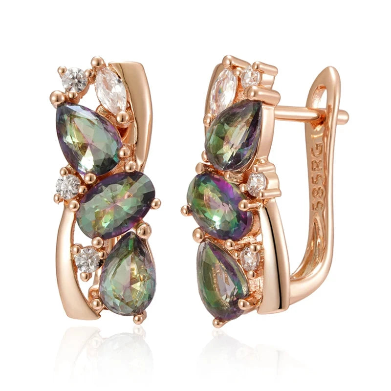 585 Rose Gold Drop Earrings for Women Delicate Cut Dazzling Colorful