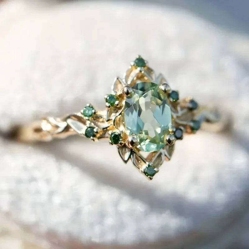 Luxury Flower-Shaped Green Stone Ring