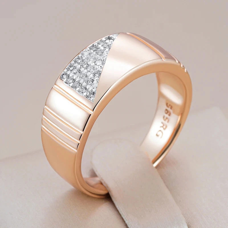 Unisex Shiny Natural Zircon Square Wide Rings 585 Rose Gold Silver