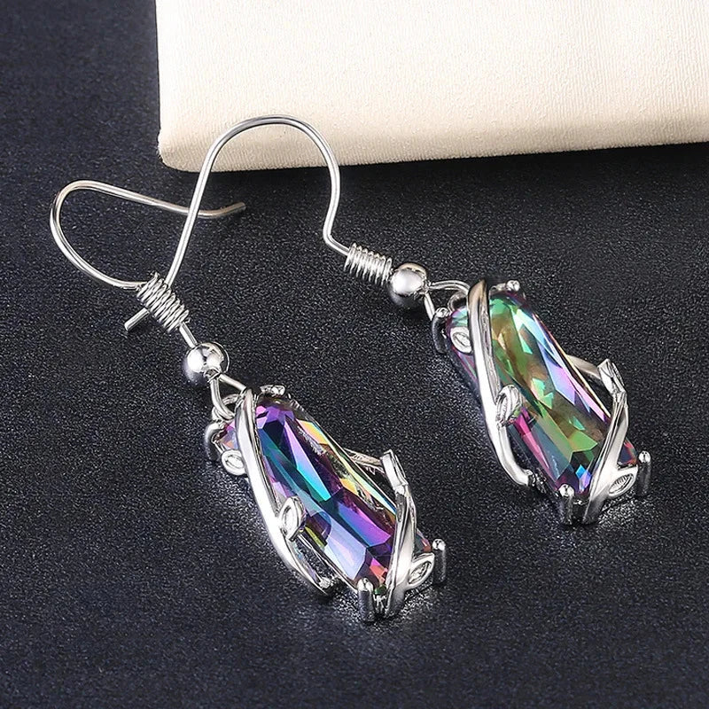New Exquisite Multi-colored CZ Dangle Earrings for Women Special-interested Birthday Day Gift Wedding Party Trendy JewelryE428