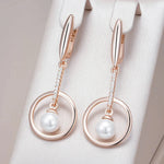 Geometry Rose Gold Pearl & Zircon Dangle Earrings for Women