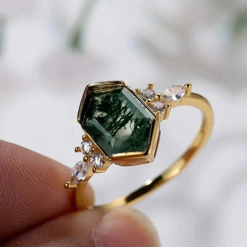 Luxury Geometric Gold Green Resin Stone Rings for Women