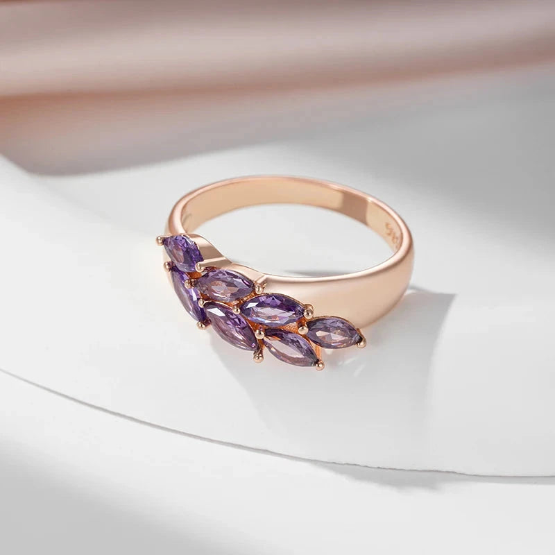 585 Gold Purple Leaf Zircon Ring for Women