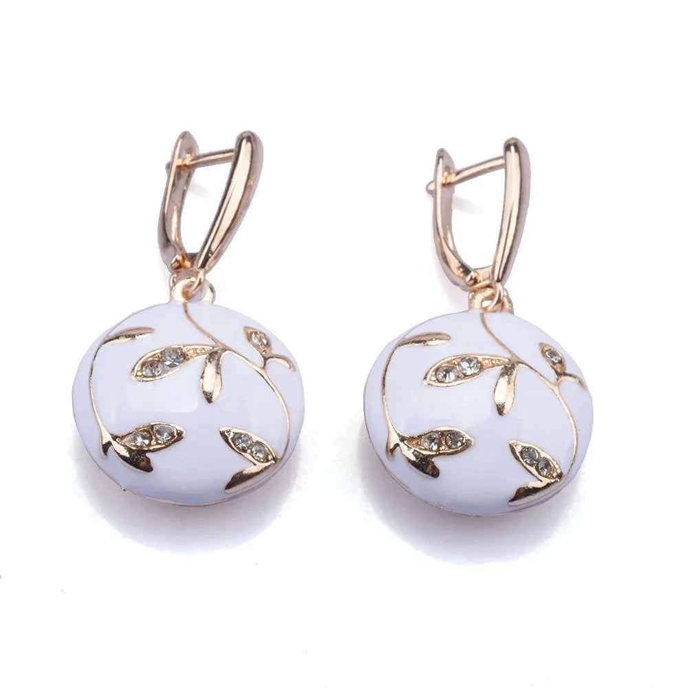 Round Oval White & Black Enamel Drip Oil Geometric Dangle Earrings for WomenWhite