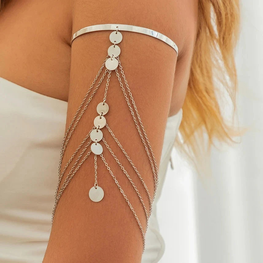 Boho Crystal Pendant Cuff Open BanglesSilver Color 4CHINA