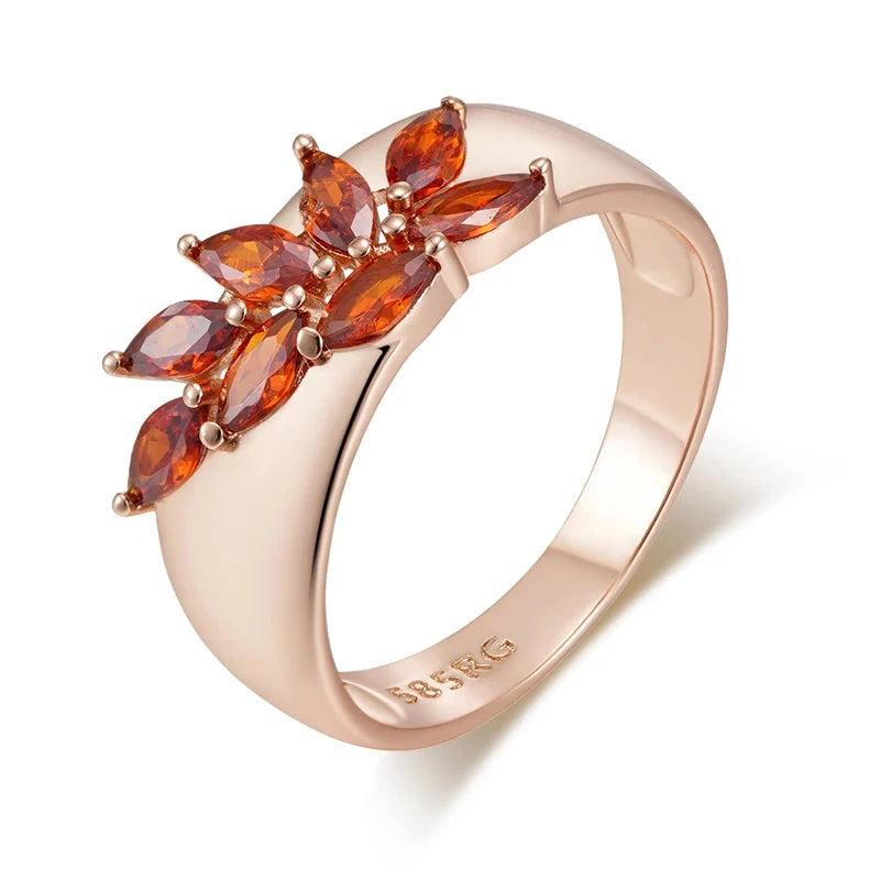 Red Leaf Zircon Ring for Women – 585 Gold ColorRedROSE GOLD COLOR