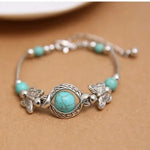 Butterfly Bracelet Carved Pattern Beaded Turquoise Hand Chain
