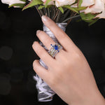 2 Pcs Oval 2.8ct Sapphire 925 Sterling Silver RingsRing