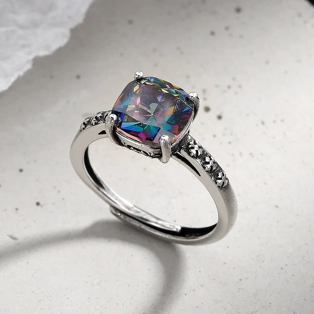 925 Sterling Silver Square Crystal Adjustable Rings For Women Wedding Luxury Fine jewelry GaaBou