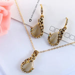 Bridal Opal Set Gold Plated Opal Jewelry Sets for Woman Water Drop Necklace Pendant Earrings