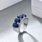 925 Sterling Silver Blue Round Shape Sapphire Rings For Women