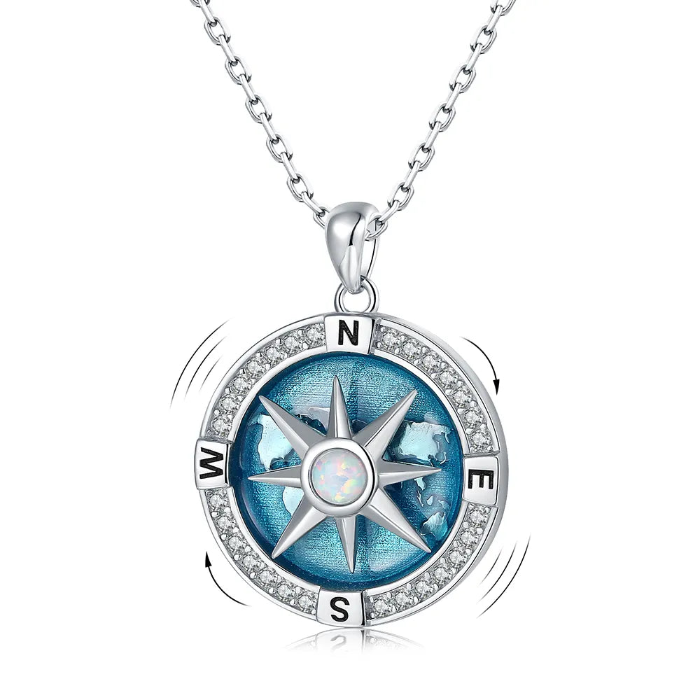 Rotatable Compass Nautical Pendant 925 Sterling Silver NecklaceNecklace40cm and 5cm