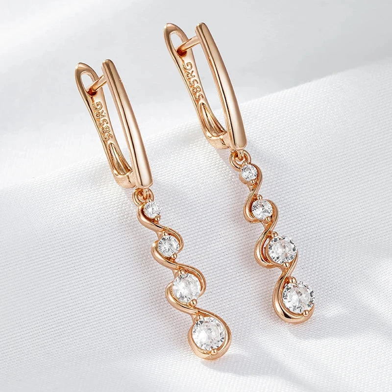 Natural Zircon Long Drop Earrings – 585 Rose Gold