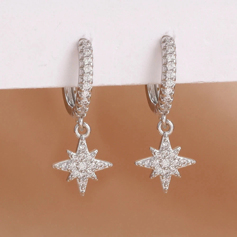 Luxury Stainless Steel Star Dangle Earrings For Womensilver-white-2PCS 4