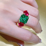 Heart Ruby and Emerald Square 925 Sterling Silver RingRing