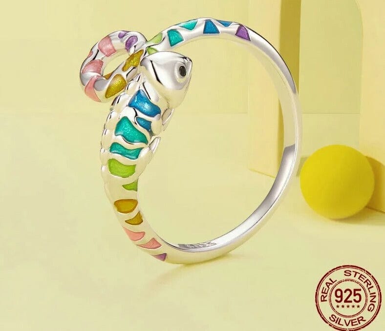 Colorful Chameleon Resizable 925 Sterling Silver RingRing