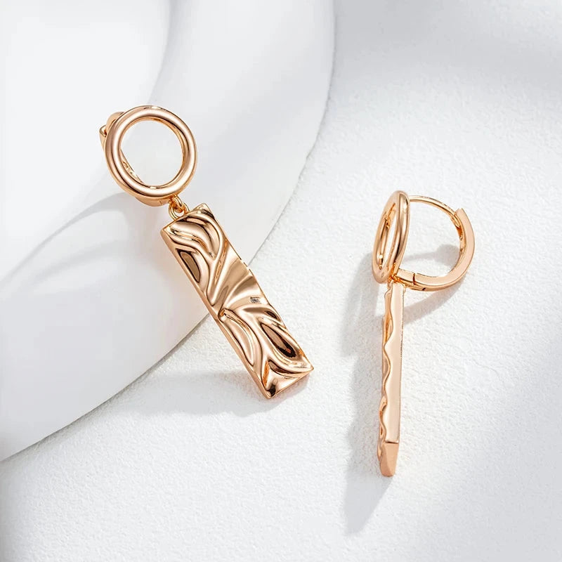 Wbmqda Irregular Geometric Glossy Long Drop Earrings For Women 585 Rose Gold Color Fashion Elegant Daily Fine Jewelry Gifts